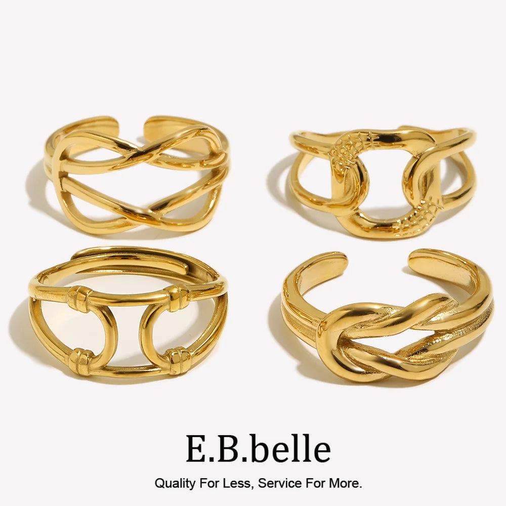 Line Opening Series Ring Knotted Coil Gold Plated Stainless Steel Long-lasting Color Daily Versatile - Image 1