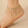 Cubic Zirconia Chain Anklet for Women Silver Color Double Layer Water Droplets Bracelet Barefoot Foot Jewelry - Image 5