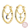 Silver Hoop Earrings Shining Star Moon Square Bow Stud Earrings for Women Jewelry Accessories - Image 14