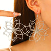 1 Pair Vintage Exaggerated Hollow Flower Metal Earrings For Women, Elegant Geometric Woven Drop Dangle Ear Jewelry - Image 2