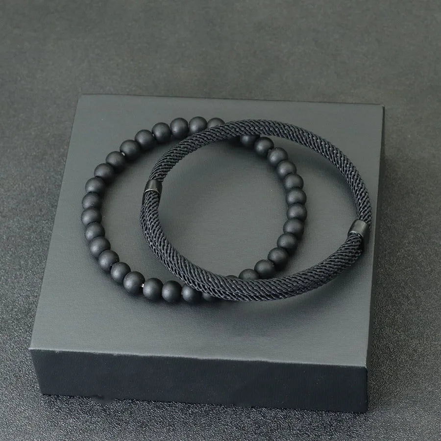 Mens Bracelet Set 2pcs Sliding Adjustable Lucky Red Thread Braslet Hombre Gifts For Him Armband Herren Joias - Image 1