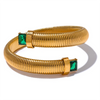 White Green Black Cubic Zirconia Stainless Steel Elastic Metal Statement Bracelet Bangle Golden Jewelry - Image 8