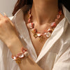 316L Stainless Steel Pink Stone Coral Starfish Turtle Necklace Bracelet Set Lady Jewelry Gift Set - Image 4