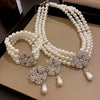 Flower Party Necklaces Women French Imitation Pearl Multi-layer Necklaces Bracelet Earrings Rhinestone Jewelry Sets K - Image 1