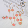 Gold Plated Lucky Stainless Steel Five Leaf Flower 3PCS Jewelry Set Bracelet Necklace Earrings for Women Party Jewelry Clover - Image 20
