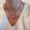 White Black Green Blue Pink Color Enamel Colt Horse Pendant Necklaces for Women Silver Plated Alloy Beads Chain Chokers - Image 26