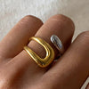 Stainless Steel Metal Gold Thaya Colorblock Cross Asymmetric Open Ring Jewelry Pour - Image 2