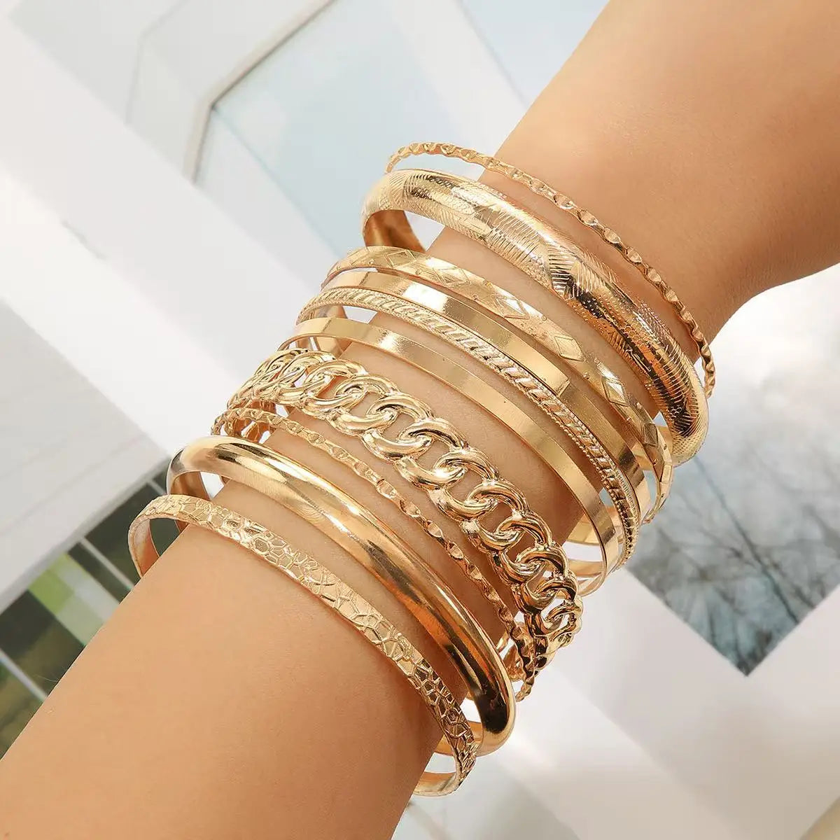10PCS Bohemian Folk Retro Wide Face Simple Women's Bracelet, Wedding Bracelet Jewelry - Image 1