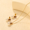 Purple Cubic Zirconia Imitaiton Pearl Pendants Earring Sets For Women Stainless Steel Chain Necklace Jewelry Sets - Image 5