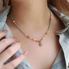 Water Drop Pendant Necklace with Beaded Chain in Gold Tone - Image 2