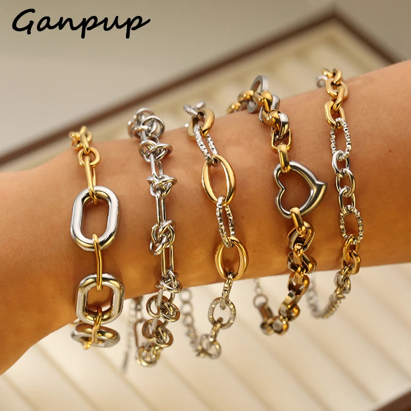 316L Stainless Steel Gold Silver Color Chain Bangle Bracelet For Women Men Texture Bracelet Jewelry - Image 1
