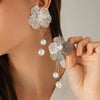Romantic Flower Petal Long Tassel Drop Earrings For Women Imitation Pearl Hanging Piercing Earrings Wed Jewelry Gift - Image 7
