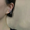Silver Color Asymmetric Double Chain Earrings for Women Blue Water Drop Star CZ Ear Cuff Fake Earring Jewelry - Image 3