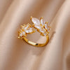 White Zircon Flower Leaf Shape Stainless Steel Rings For Women Adjustable Aesthetic Wedding Ring Light Female Jewelry Bff - Image 16