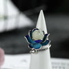 Hetian jade Enamel Porcelain Lotus Canopy Open Ring Chinese Retro Style Design Silver jewelry - Image 2