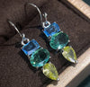 Delicate Square Oval Water Droplets Blue Green Yellow Stone Earrings Metal Silver Color Engagement Dangle Earrings - Image 2