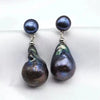 Silver 13-14mm Freshwater Baroque Pearl Earrings Temperament Black Pearl Jewelry Gifts For Men Women - Image 2