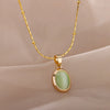 Stone Opal Oval Necklace For Women Stainless Steel Gold Color Oval Stone Pendant Necklace Wedding Aesthetic Jewelry Gift - Image 1