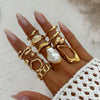 12Pcs/Set Vintage Imitation Pearl Water Drop Open Rings for Women Goth Irregular Geometric Ring Wedding Finger Jewelry - Image 1