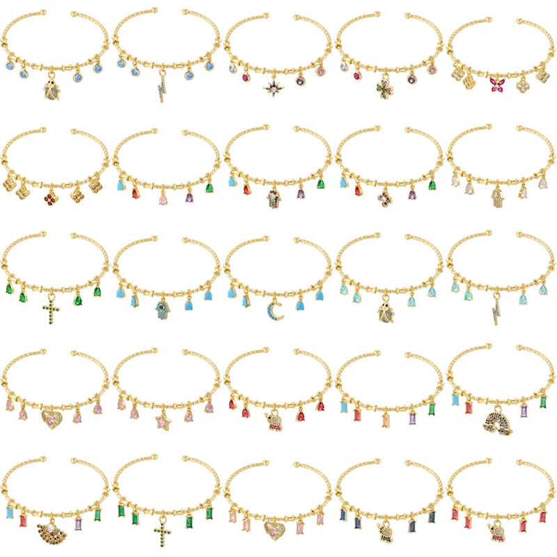 Candy Color Charm Bracelet with Adjustable Open Bangle - Image 1