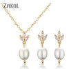 Classic Leaf Marquis Zircon Oval Pearl Drop Earring&Necklaces for Women Elegant Charm Bridal Wedding Jewelry Sets - Image 8
