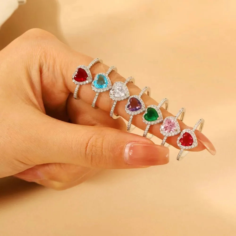 Colorful Hearts Crystal Ring Full of Zircon Opening Adjustable Finger Ring for Women Jewellery Accessories Gift - Image 1