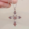 Y2K Zircon Cross Necklace Pink Purple Love Heart Cross Pendant Necklaces for Women Gothic Jewelry Party Girls Accessories - Image 5
