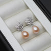 Good Silver Pearl Earrings Women,Flower Cultured Freshwater Pearl Earrings Mother White Black - Image 7
