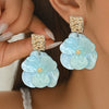 Elegant and Three-Dimensional Acetate Acrylic Double-Layer Flower Splicing Earrings, Fairy-Like Niche Earrings - Image 2