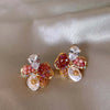 Imitation Pearl Flower Stud Earrings For Women Colorful Crystal Petal Temperament Earrings Jewelry - Image 1