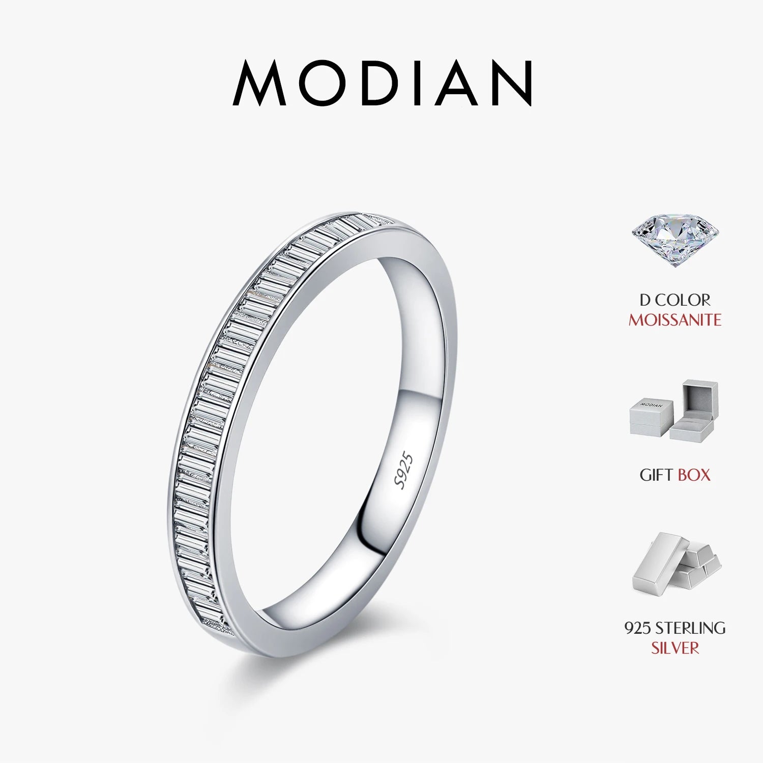 Dazzling Rectangle Stackable Rings Silver Eternity Band Rings For Women Jewelry - Image 1
