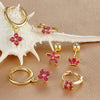 3PCS/Set Stainless Steel Rose Red Zircon Flower Dangle Earring for Women Gold Plated Huggie Pendant Piercing Jewelry - Image 2