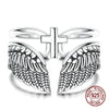 Silver Vintage Angel Wings Cross Double Band Ring Adjustable Open Ring for Women Girls Daily Wear Jewelry Gift - Image 1