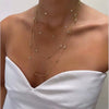 Silver CZ Station Chain Necklace Sparking Cubic Zirconia One Double Triple Multi Row Women Collar - Image 1