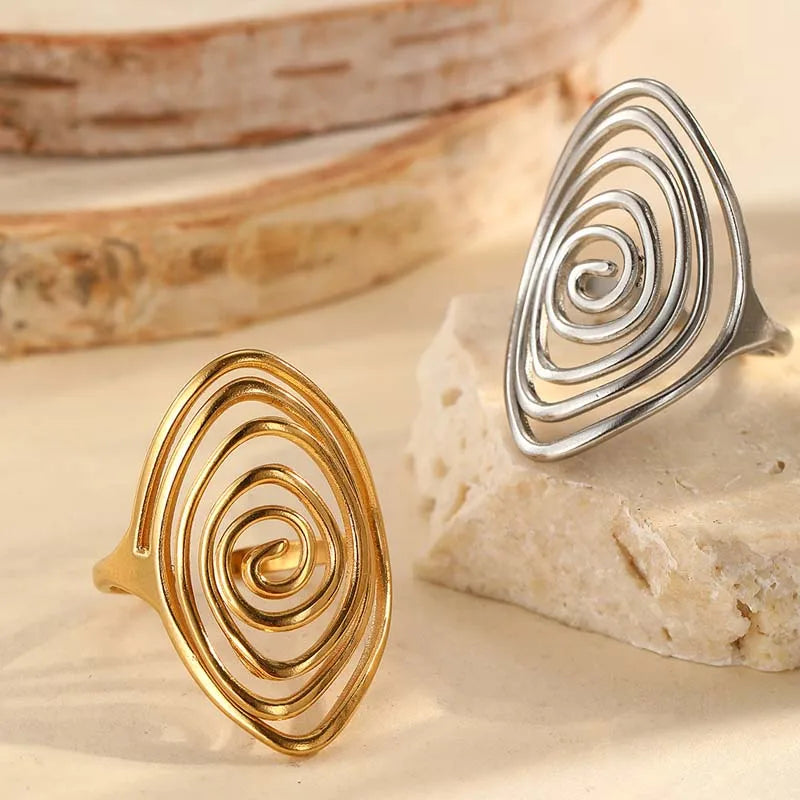Stainless Steel Geometric Spiral Line Open Rings for Women Men Vintage Metal Adjustable Finger Rings Couple Jewelry Gifts - Image 1
