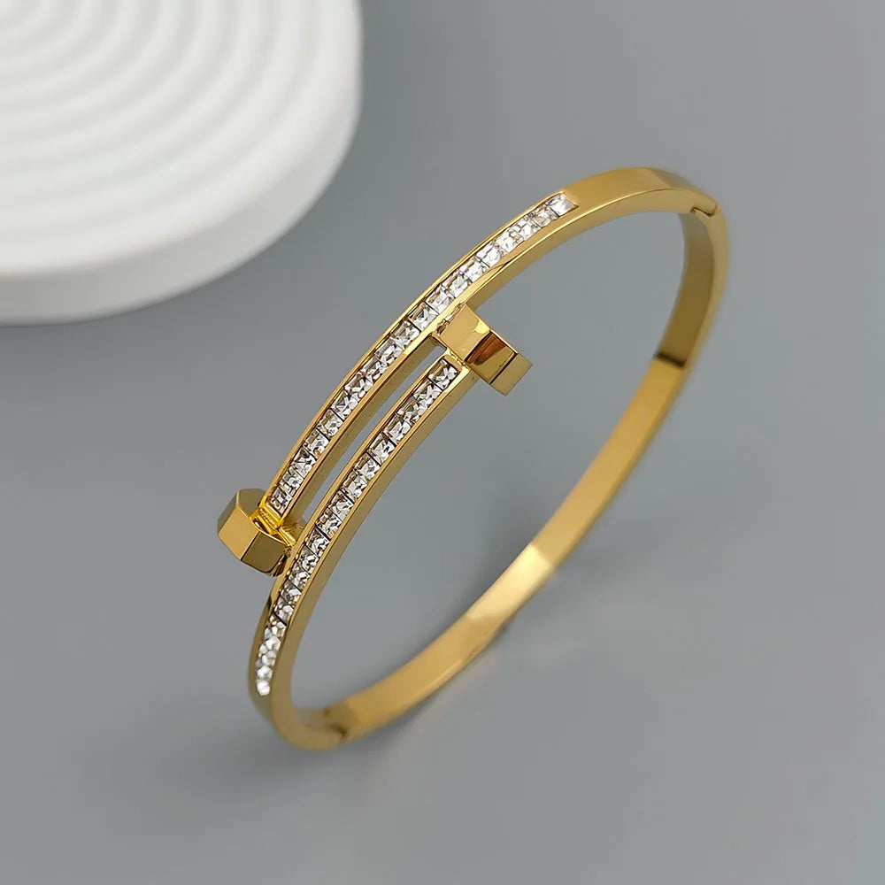 nail zircon stainless steelGold-plated bracelet couple bracelet, wife gift - Image 1
