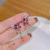 Purple Zircon Flower Stud Earrings for Women Elegant Crystal Leaf Tassel Dangle Earrings Jewelry Gifts - Image 3