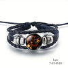 Vintage 12 Zodiac Sign Leather Bracelet Sporty Constellation Glass Snap Button Bracelets For Men Women - Image 2
