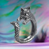 Silver Cat Ring Jewelry Adjustable Rings Gifts Amulets Accessories Charms Carved Women - Image 1