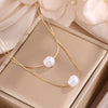 Double-Layer Snake Chain Choker Necklace with Imitation Pearl Pendant in Gold-Tone - Image 5