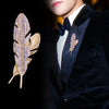 Temperament Elegant Full Rhinestone Hollow Feather Brooches for Men Classic Brooch Suit Lapel Pin Jewelry Accessories - Image 1