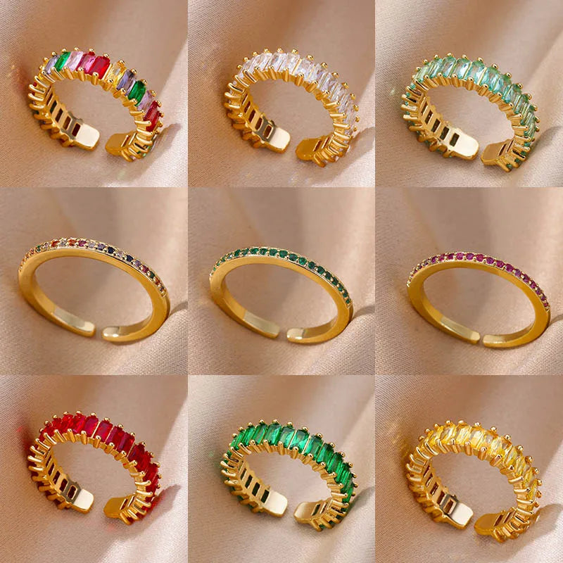 Thin Cubic Zirconia Stacking Ring in Gold-Tone Stainless Steel Adjustable - Image 1