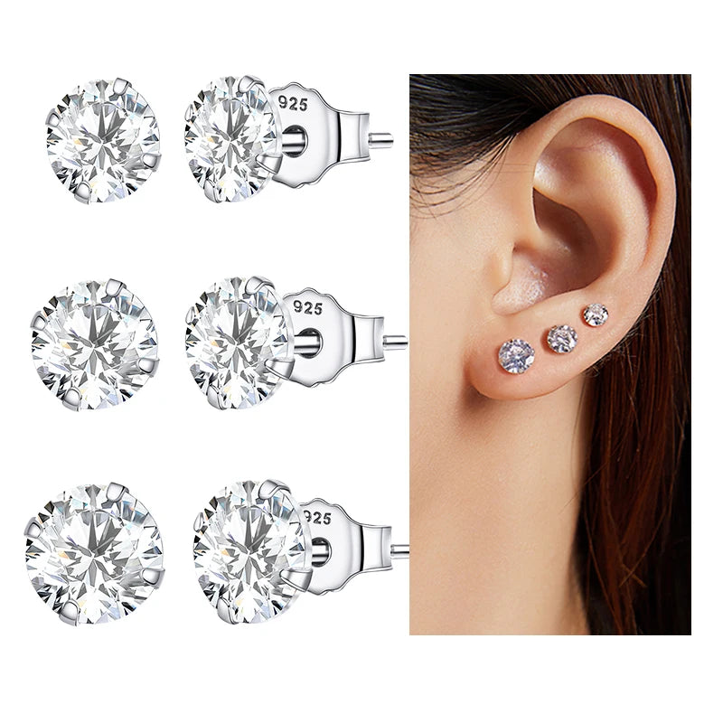 Three-Pair Cubic Zirconia Stud Earring Set in Multiple Metal-Tone Options - Image 1