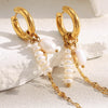 Pvd Plated Gold Color Pearl Tassel Chain Hoop Earrings Stainless Steel Elegant Style Women Jewelry Wholesales - Image 6