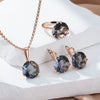 Large Grey Stone Drop Earrings with Rose Gold Tone Details - Image 4