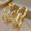 316L Stainless Steel Hollow Oval Chain Cuff Bracelet Bangle For Women Men Simple Gold Plated Stackable Jewelry - Image 4