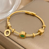 316L Stainless Steel Malachite Roman Letters Charm Bangles Bracelets for Women Gold Color Wrist Jewelry Gift - Image 5