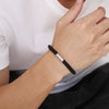 Mens Bangle,Black PU Leather Cuff Bracelets, Adjustable Open Stainless Steel Bracelet Gift - Image 2