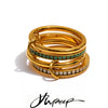 Size 678 White Green Zirconia 4 Layered Stacked Ring Golden Pvd Plated Stainless Steel Jewelry Accessories - Image 1