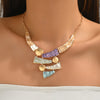 Boho Colorful Enamel Geometric Bib Necklace Hammered Statement Jewelry for Women Beach Vacation Party Daily Wear - Image 1